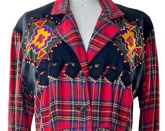 Adam Douglass Adrianna Papell Plaid Long-sleeved Western/Aztec Dress