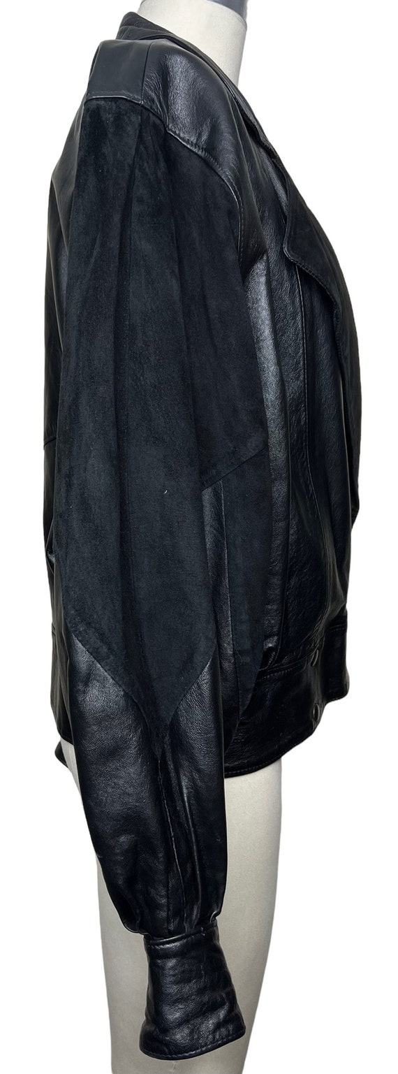 Women’s Black Leather & Suede Cropped Batwing Jac… - image 3