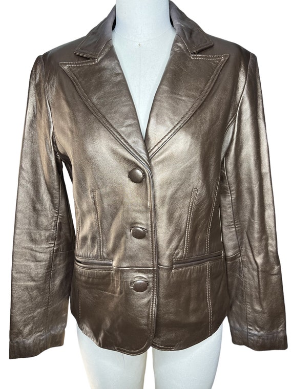 Bernardo Metallic Bronze Leather Blazer Size