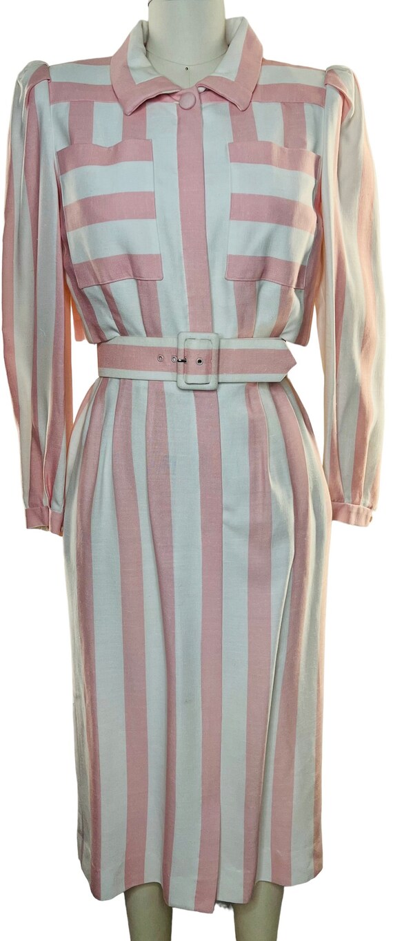 Estevez 50's Pink & White Candy Striped Midi Dress