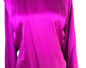 Jaeger Silk Fuscia Long Sleeved Pleated Blouse