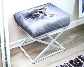 Elegant, stylish and beautiful Upholstered pouf on metal X legs. CAT design