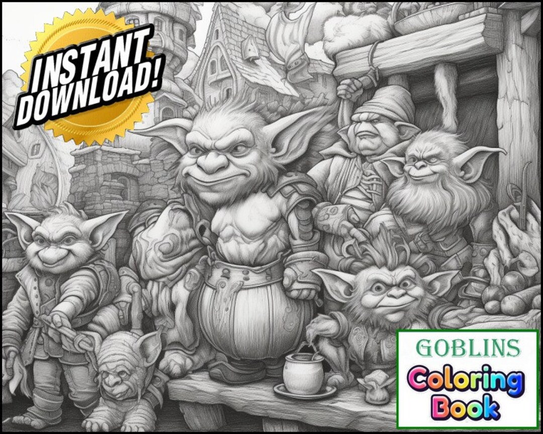World of Goblins | Premium Coloring Page | Printable Goblin