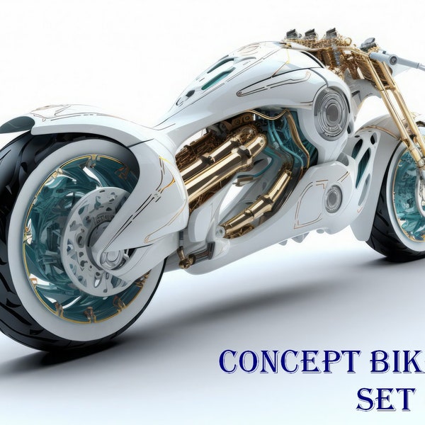 Original Exotic Concept Motorcycles Clip Art Designs HD PNG Image Bundle - T-Shirts, Branding, Tattoos, Posters Sublimation POD Motorbikes