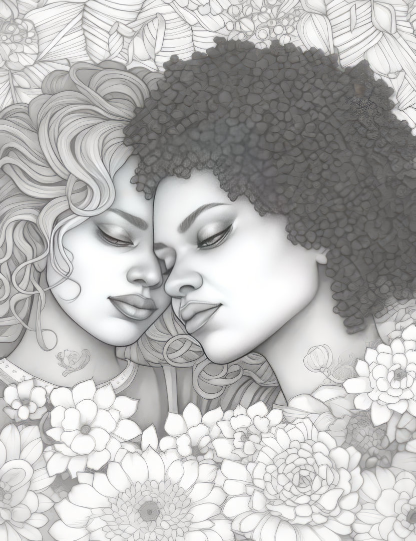 Lesbian Pride Premium Coloring Page Printable Adult Fantasy Art ...