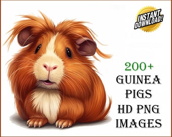 Guinea Pigs Clip Art Designs HD PNG Image Bundle - For T-Shirts, Branding, Tattoos, Greeting Cards Sublimation POD Animal | 200 Images