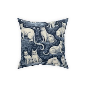 Toile de Jouy Blue Cats 16&quot; Printed Broadcloth Pillow | Double Sided by Pillows Princess