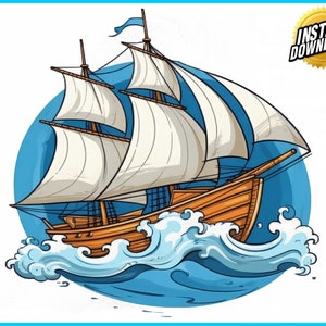 Original Colorful Sailboats Clip Art Designs HD PNG Image Bundle - T-Shirts, Branding, Tattoos, Greeting Cards Sublimation POD | Sailboat