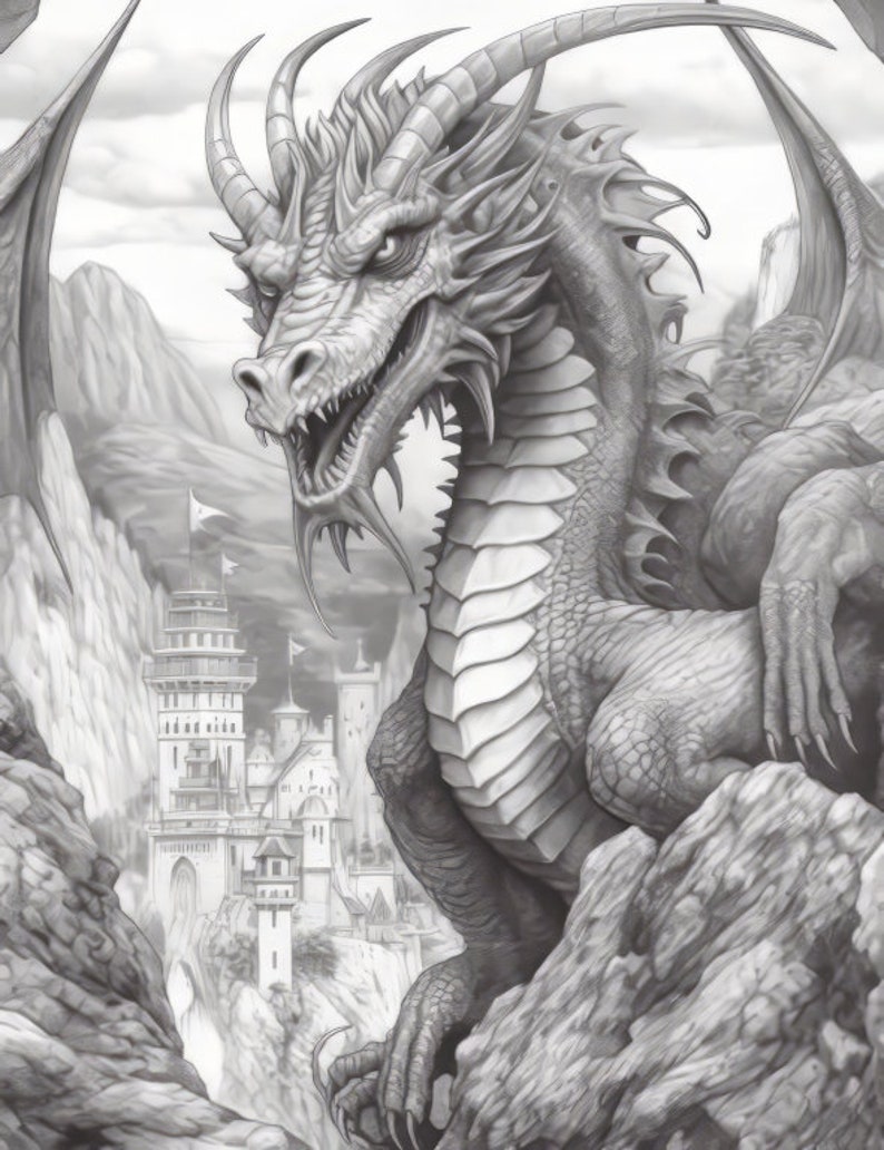 World of Dragons | Premium Coloring Page | Printable Dragon Adult ...