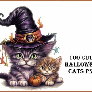 100 Original Colorful Halloween Cats Clip Art Designs HD PNG Image Bundle - For T-Shirts, Branding, Tattoos, Greeting Cards Sublimation