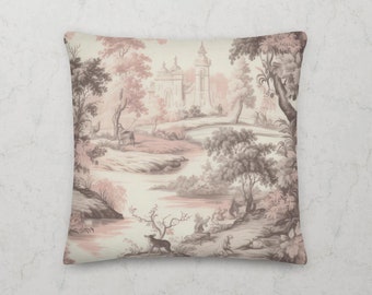 Pink Toile de Jouy Pattern Premium Designer Throw Pillow Exclusively Designed by Veronica Leroux | Printed & Ships From USA