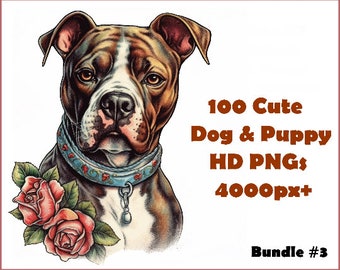 100 Vibrant Dog Clip Art Designs in HD PNG Image Bundle | Perfect for T-Shirts, Branding, and More Instant Download Sublimation