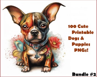Discover 100 Vibrant Dog Clip Art Designs in HD PNG Image Bundle, Perfect for T-Shirts, Branding, and More! Sublimation POD Design Pack