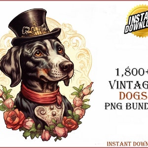 1,800+ Original Vintage Dogs Clip Art Designs HD PNG Image Mega Bundle - Perfect For T-Shirts, Branding, Tattoos, Greeting Cards Sublimation