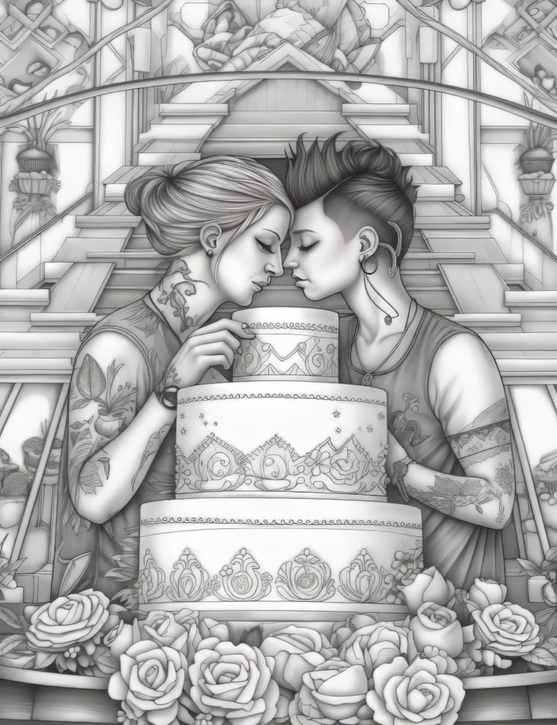 Lesbian Pride Premium Coloring Page Printable Adult Fantasy Art ...