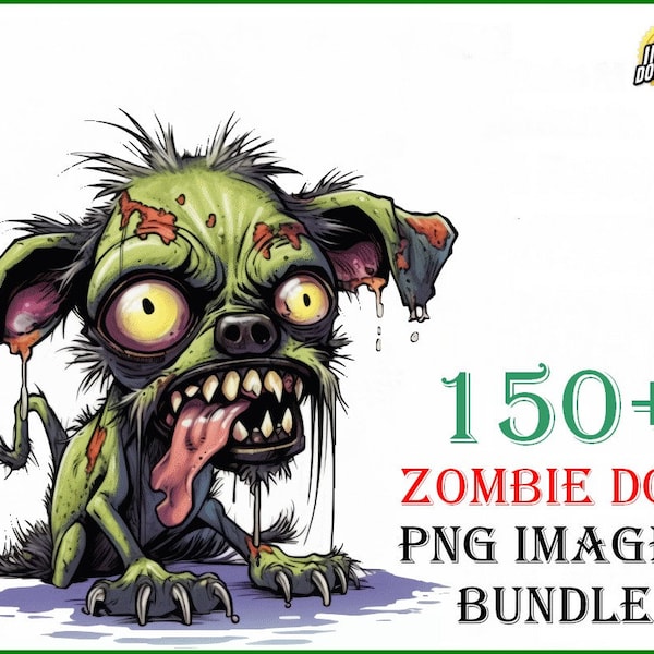 150 Original Colorful Zombie Dogs Clip Art Designs HD PNG Image Bundle - For T-Shirts, Branding, Tattoos, Greeting Cards Sublimation