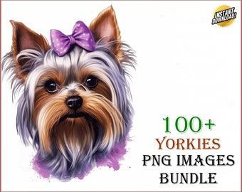 150+ Beautiful Yorkshire Terrier Dog Clip Art Designs in HD PNG Image Bundle, For T-Shirts, Branding, and More Yorkies Sublimation PNGs Set