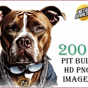 200 Original Cute Colorful Pit Bull Dogs Clip Art Designs HD PNG Image Bundle - T-Shirts, Branding, Tattoos, Greeting Cards Sublimation