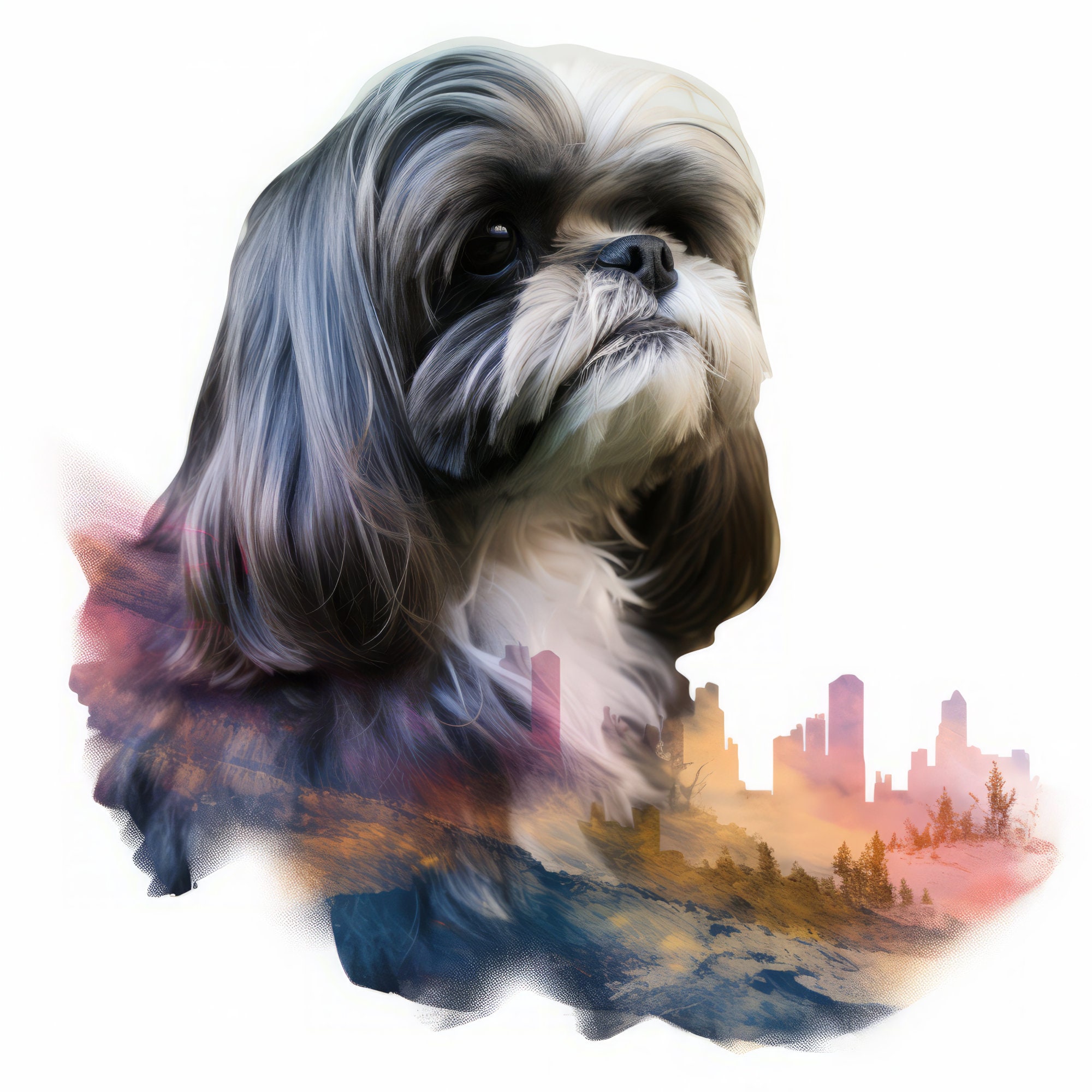 Shih Tzu Watercolor Double Exposure Dog Clip Art Designs in HD PNG POD ...