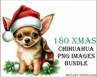 180 Christmas Chihuahua HD PNG Art Bundle for Dog Lovers! Adorable Cute Chihuahuas Original Arts Collection, Includes Commercial License POD