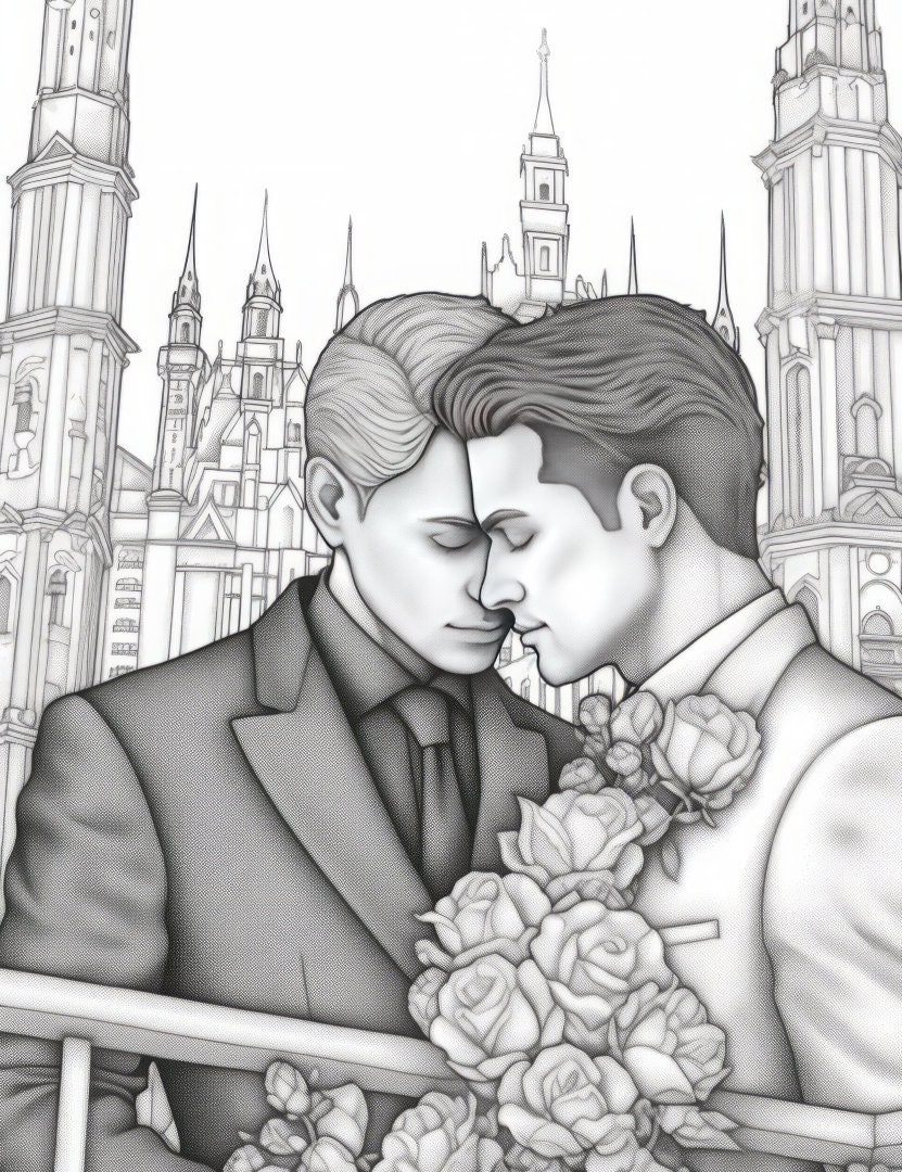 Gay Pride Premium Coloring Page Printable Adult Fantasy Queer Art ...