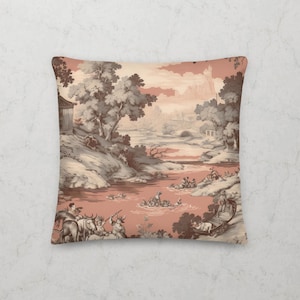 Pink Toile de Jouy Pattern Premium Throw Pillow by French Designer Veronica Leroux | Printed & Ships From USA