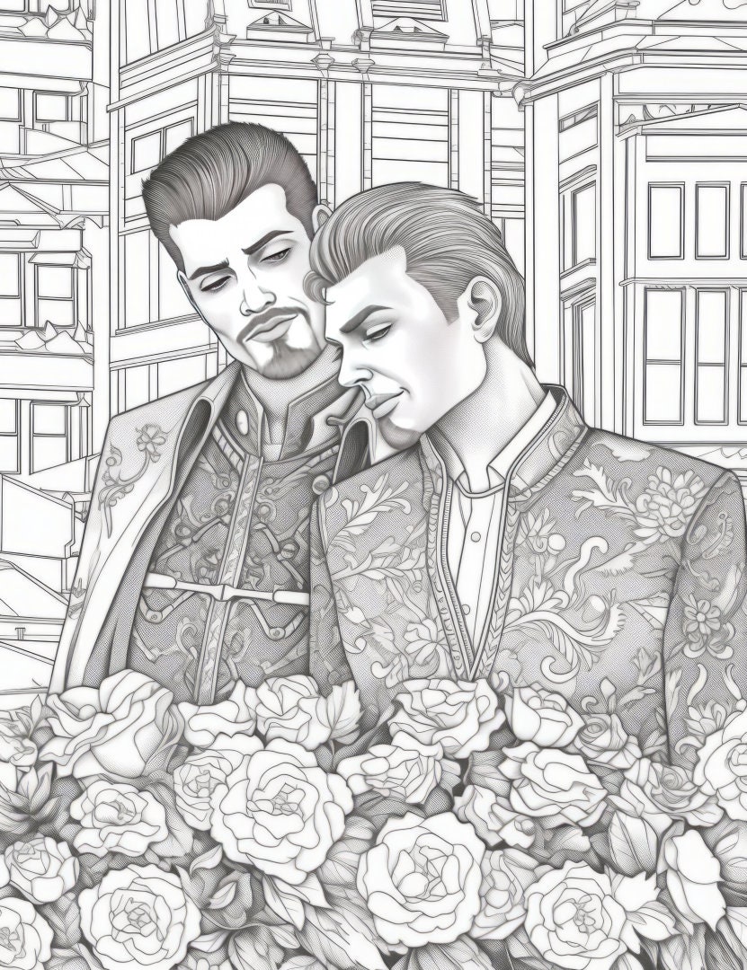 Gay Pride Premium Coloring Page Printable Adult Fantasy Queer Art ...