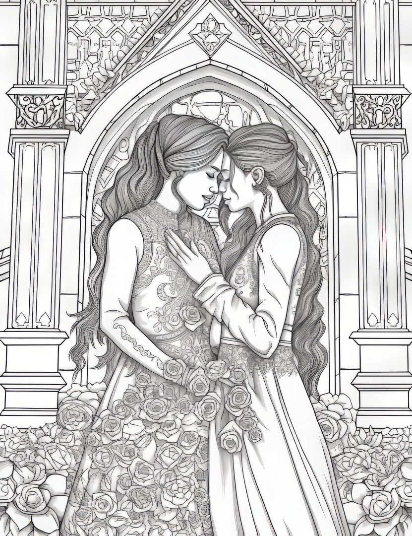 Lesbian Pride Premium Coloring Page Printable Adult Fantasy Art
