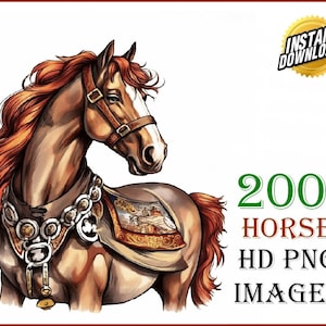200+ Original Cute Horses Clip Art Designs HD PNG Image Bundle - For T-Shirts, Branding, Tattoos, Greeting Cards Sublimation POD Stallions