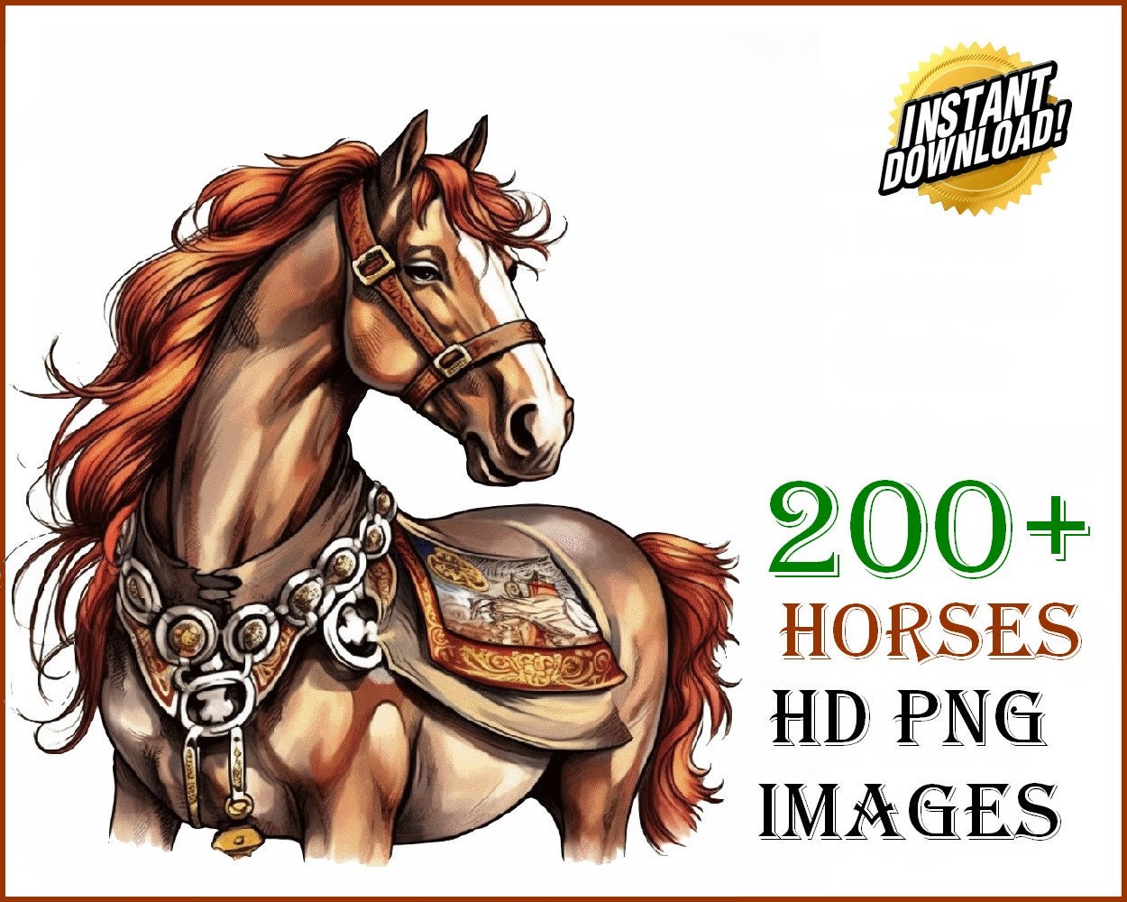 200+ Original Cute Horses Clip Art Designs HD PNG Image Bundle - For T-Shirts, Branding, Tattoos, Greeting Cards Sublimation POD Stallions