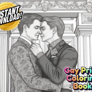 Gay Pride | Premium Coloring Page | Printable Adult Fantasy Queer Art Colouring Pages Book Instant Download Grayscale Illustration LGBTQIA+