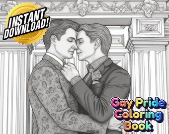 Gay Pride | Premium Coloring Page | Printable Adult Fantasy Queer Art Colouring Pages Book Instant Download Grayscale Illustration LGBTQIA+