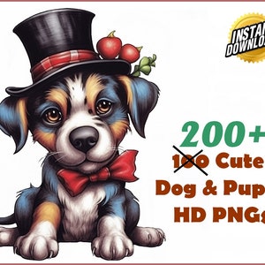 200 Original Cute Colorful Dogs Clip Art Designs HD PNG Image Bundle - Perfect For T-Shirts, Branding, Tattoos, Greeting Cards Sublimation