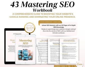 El libro de trabajo definitivo sobre SEO / Guía de optimización de sitios web / Domine el ranking de búsqueda de su sitio web / Plantilla editable de Canva