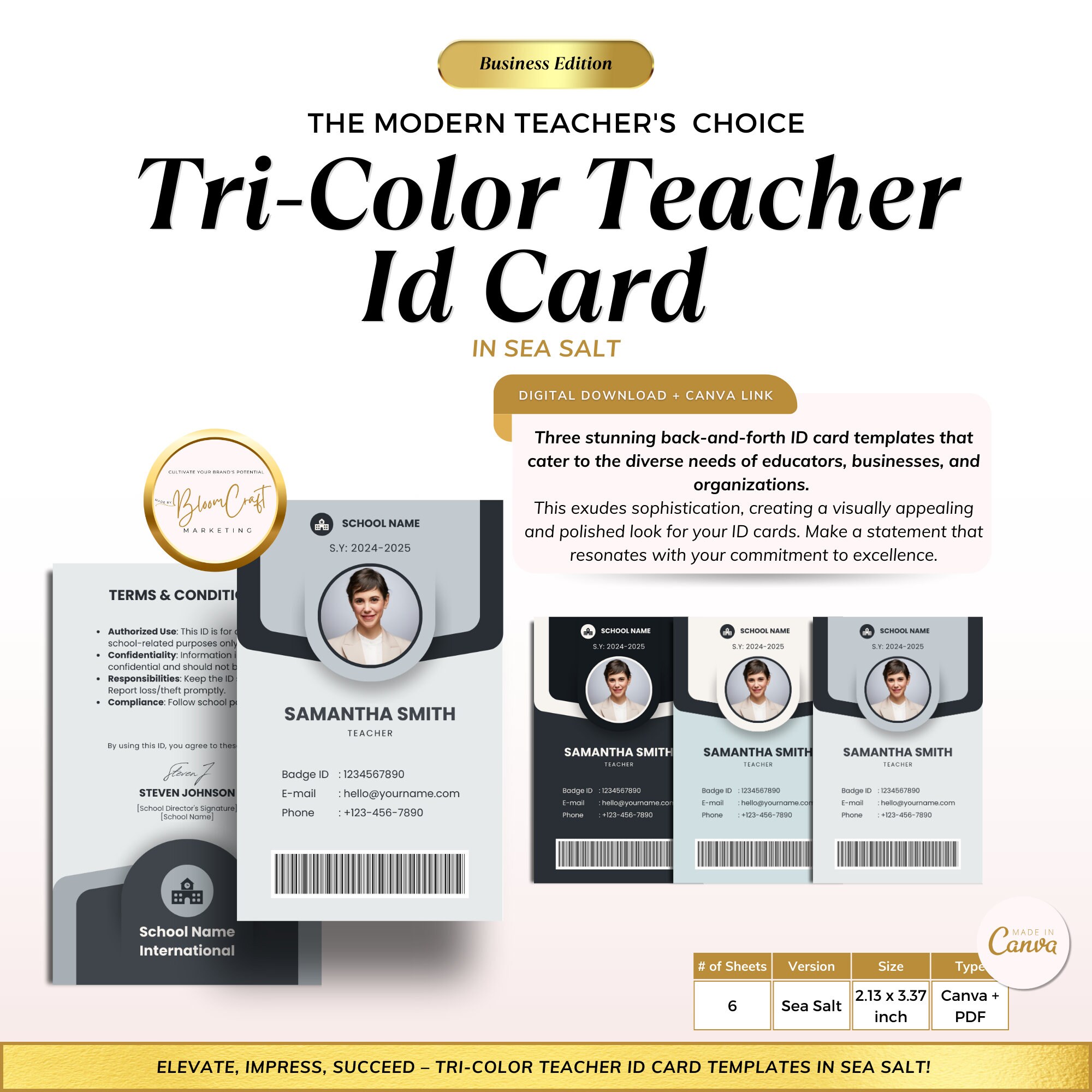 Personalized Teacher ID Card Template Editable Canva Design for ...
