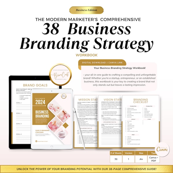 38-Page Branding Strategy Workbook - Comprehensive Guide and Canva Editable Templates Included!