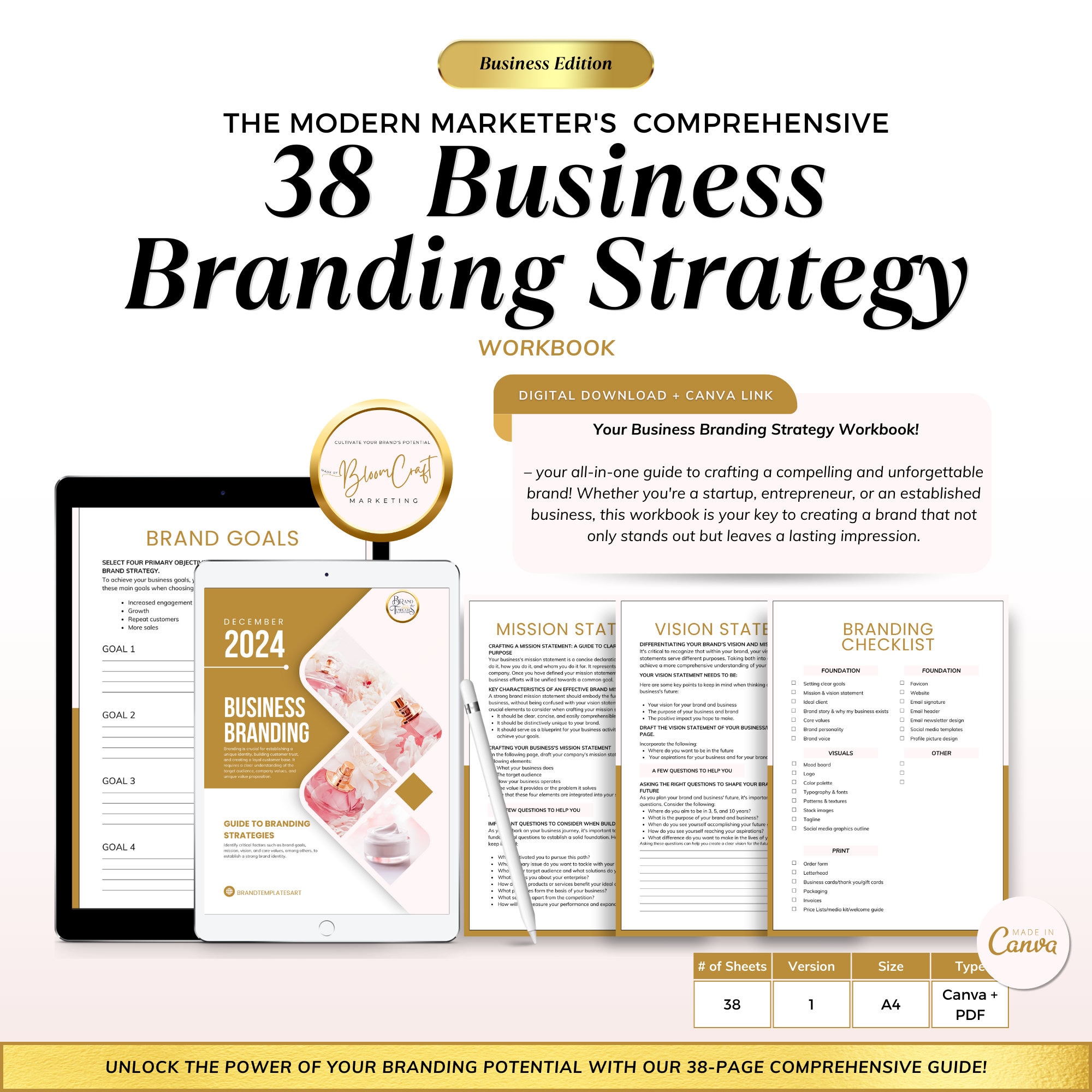 38-page Branding Strategy Workbook - Comprehensive Guide and Canva ...