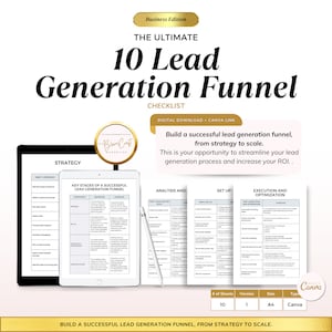 Peut inclure: Une liste de contrôle pour construire un entonnoir de génération de leads en 10 étapes. La liste de contrôle est divisée en quatre sections : Stratégie, Analyse et objectifs, Mise en place et Exécution et optimisation. Chaque section comprend une liste des principaux composants et des exemples. La liste de contrôle est conçue pour aider les entreprises à rationaliser leur processus de génération de leads et à augmenter leur retour sur investissement.