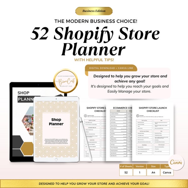 52-seitiger Shopplaner für ein effektives Ladenmanagment: Steigere Deine Verkäufe und optimierte Deinen Online Shop