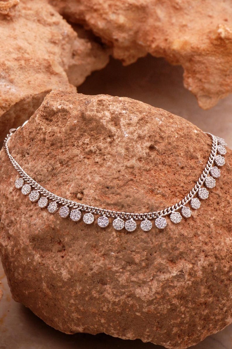 Zircon Embellished Rodyum Silver Bangle: 925 Sterling Silver with White Gold Plating, 21.5cm image 2