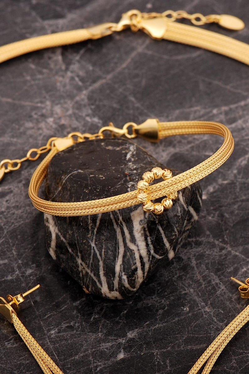Midyat Woven Mesh Jewelry Set: 22K Gold Plated 925 Sterling Silver image 4