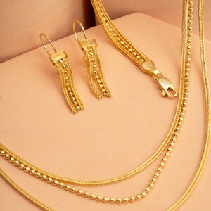 Midyat Woven Mesh Jewelry Set: 14k Gold Plated 925 Silver Necklace, Bracelet & Earrings image 5