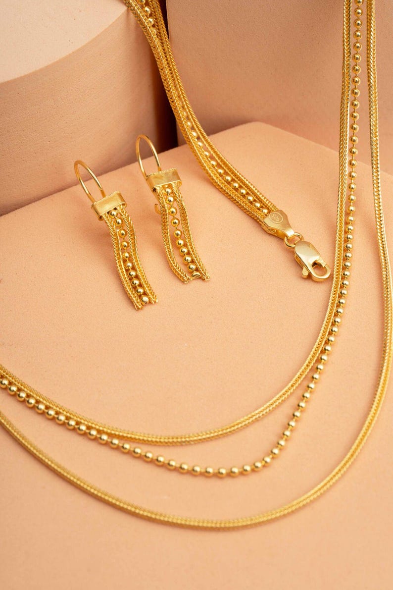 Midyat Woven Mesh Jewelry Set: 14k Gold Plated 925 Silver Necklace, Bracelet & Earrings image 5