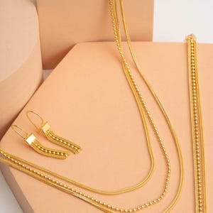 Midyat Woven Mesh Jewelry Set: 14k Gold Plated 925 Silver Necklace, Bracelet & Earrings image 1