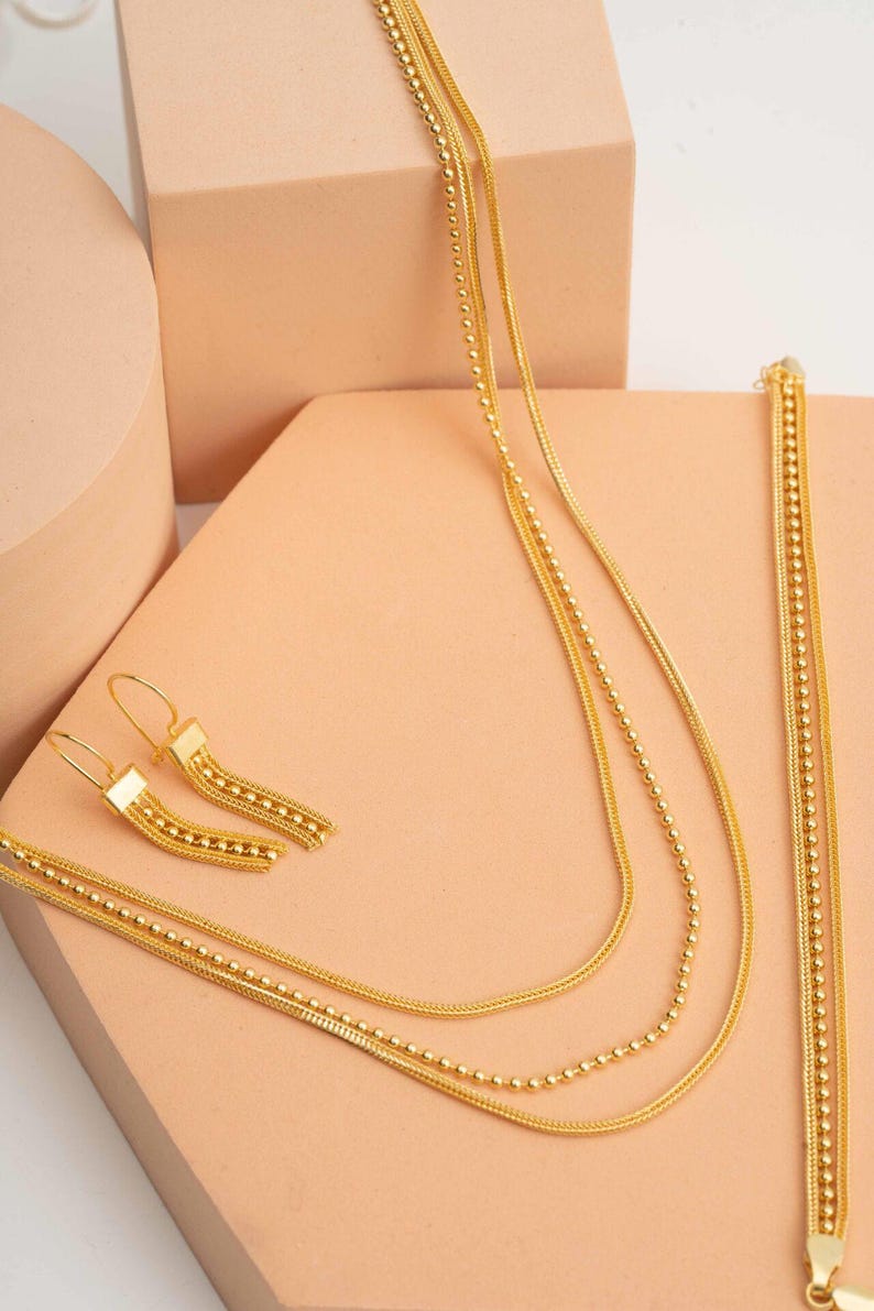 Midyat Woven Mesh Jewelry Set: 14k Gold Plated 925 Silver Necklace, Bracelet & Earrings image 1