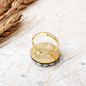 Evil Eye Ring with Sapphire & Pearl, Adjustable Gold Plated 925 Silver image 4
