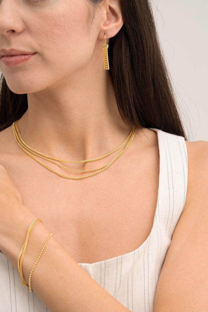 Midyat Woven Mesh Jewelry Set: 14k Gold Plated 925 Silver Necklace, Bracelet & Earrings image 2