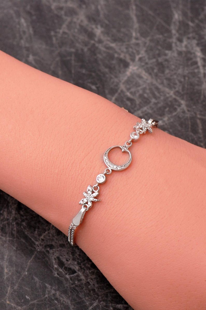 Turkish Star and Dragonfly Bracelet: Rhodium‑Plated 925 Sterling Silver with Zircon Accents image 1
