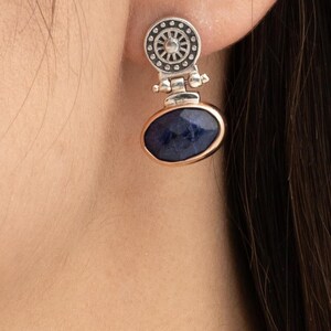 Antique Sapphire Jewelry Set 925 Sterling Silver Vintage Earrings Ring Pendant Chain image 3