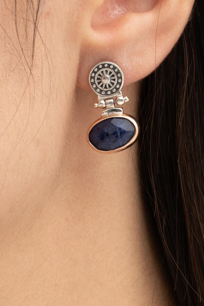 Antique Sapphire Jewelry Set 925 Sterling Silver Vintage Earrings Ring Pendant Chain image 3